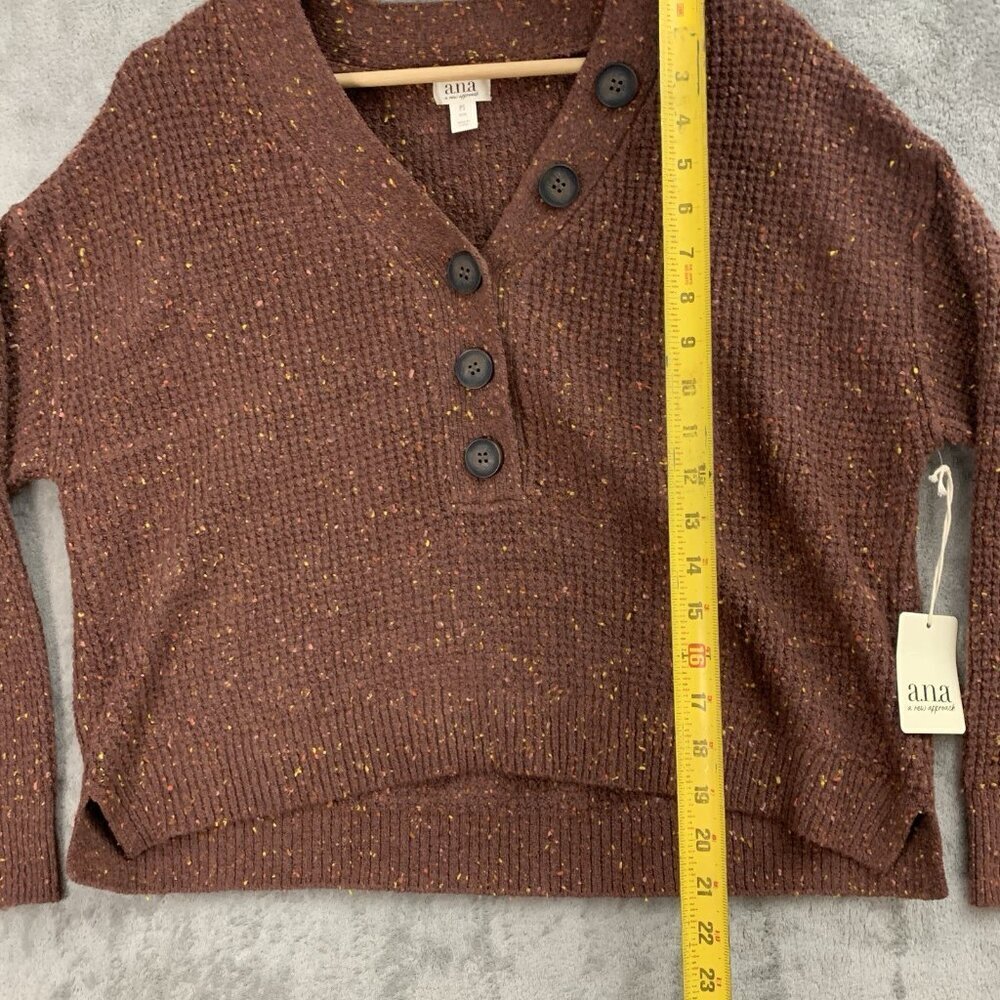 a.n.a. Sweater Womens Petite Small Brown V Neck Knit Casual Sweatshirt Pullover - Picture 2 of 11